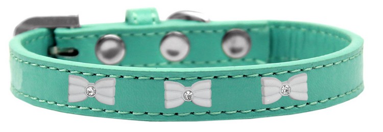 White Bow Widget Dog Collar Aqua Size 16